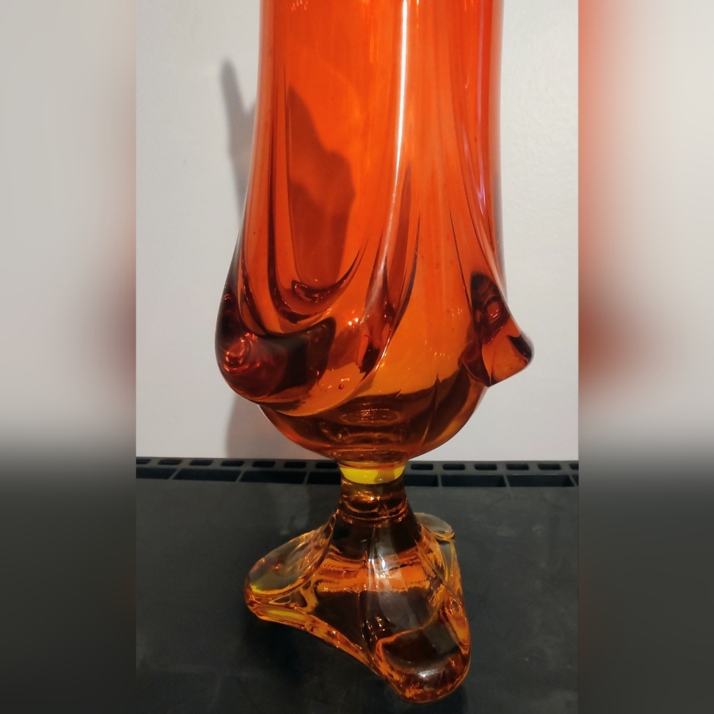 Vintage Viking Glass 13.5” Swung Vase Orange MCM Epic Drape 3-Toed Persimmon - Picture 4 of 12